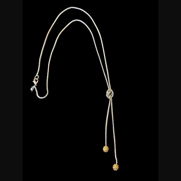 Banana Republic Two Tone Ball Dangle Knotted Y Necklace 31" Long - Picture 2 of 12